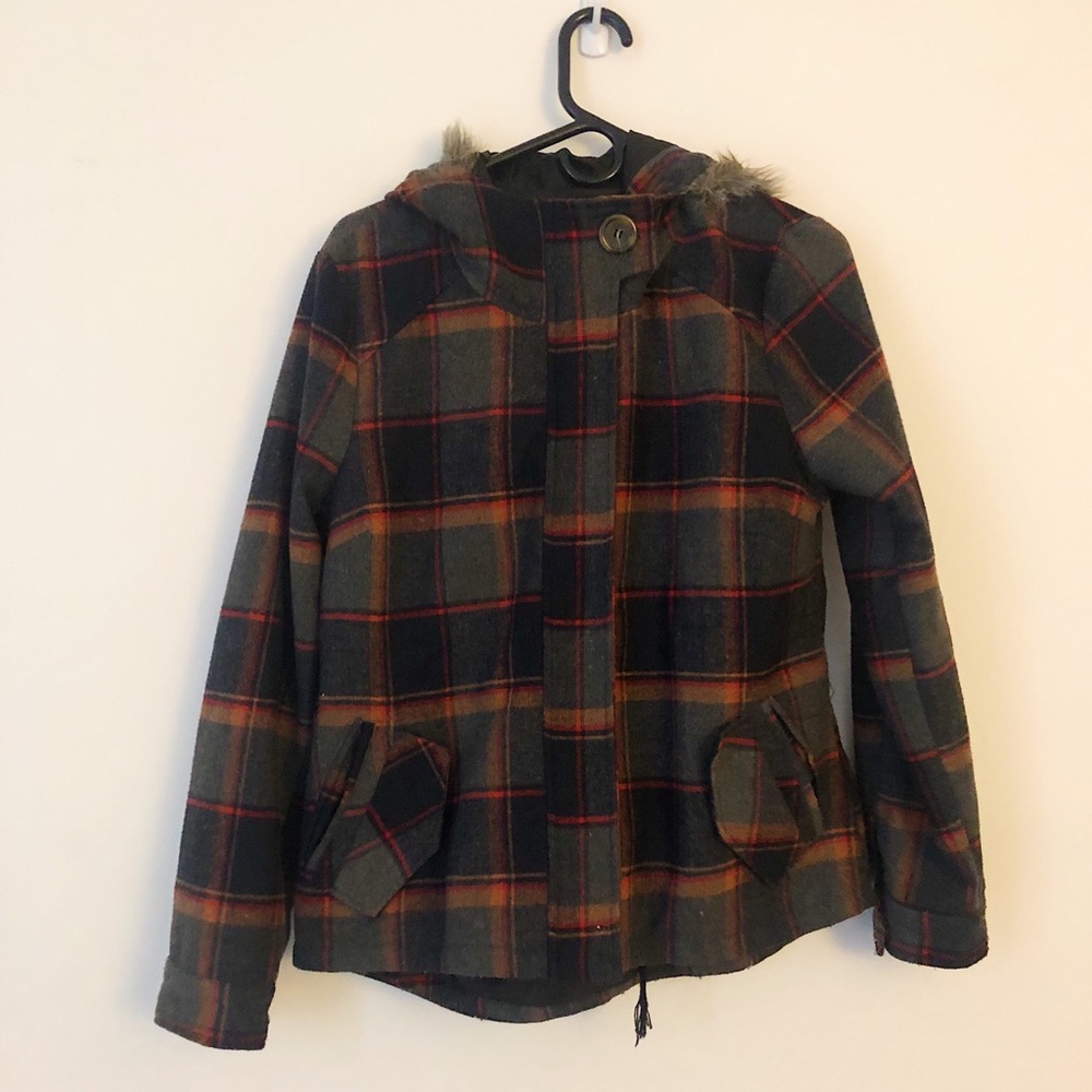 Light jacket with faux fur hood